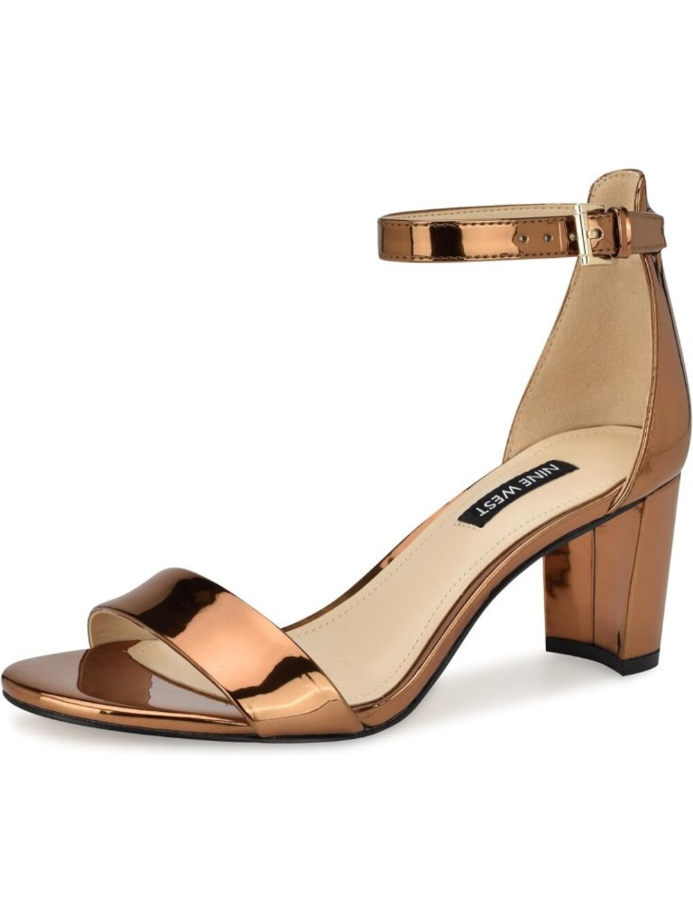 Women's Bronze Mirror Metallic Round Toe Ankle Strap Wnpruce Heeled Sandal Shoes